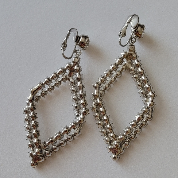Vintage Clip-on Rhinestone Diamond Drop Earrings - Picture 2 of 7